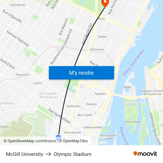 McGill University to Olympic Stadium map