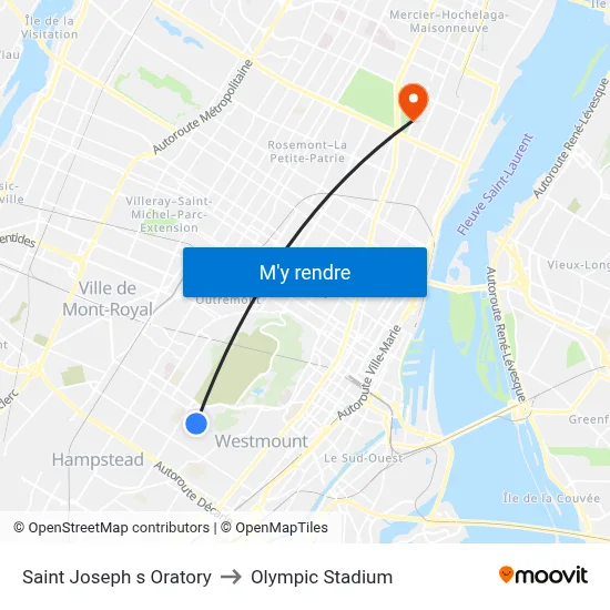 Saint Joseph s Oratory to Olympic Stadium map