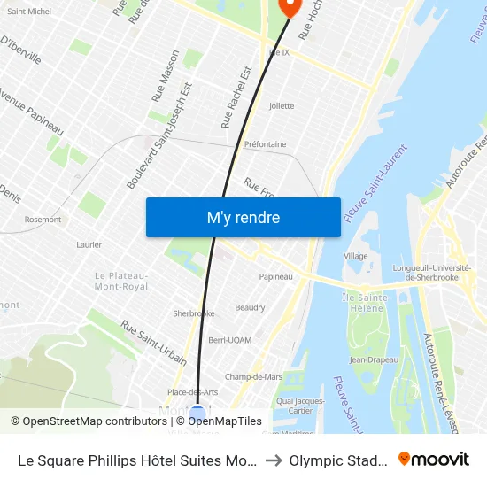 Le Square Phillips Hôtel Suites Montréal to Olympic Stadium map