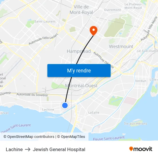 Lachine to Jewish General Hospital map