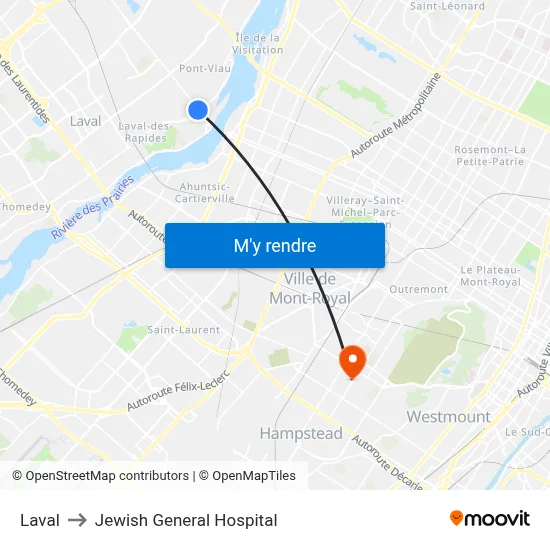Laval to Jewish General Hospital map
