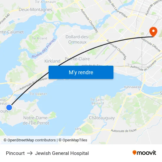 Pincourt to Jewish General Hospital map