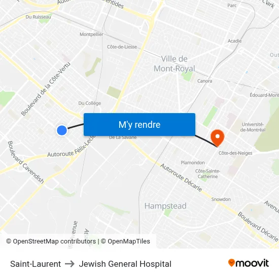 Saint-Laurent to Jewish General Hospital map