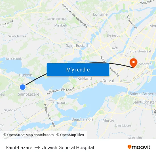 Saint-Lazare to Jewish General Hospital map