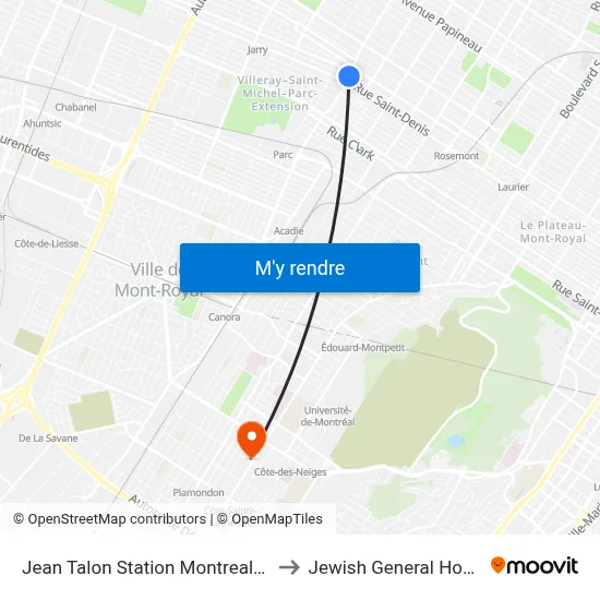 Jean Talon Station Montreal Metro to Jewish General Hospital map