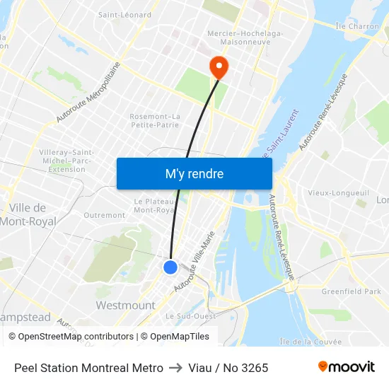 Peel Station Montreal Metro to Viau / No 3265 map