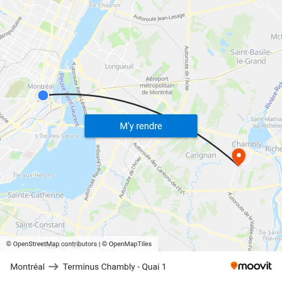 Montréal to Terminus Chambly - Quai 1 map