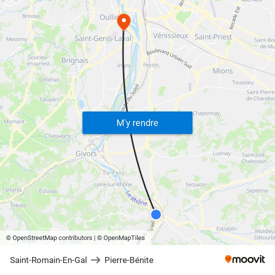 Saint-Romain-En-Gal to Pierre-Bénite map