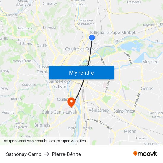 Sathonay-Camp to Pierre-Bénite map