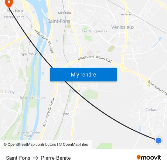 Saint-Fons to Pierre-Bénite map