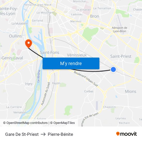 Gare De St-Priest to Pierre-Bénite map