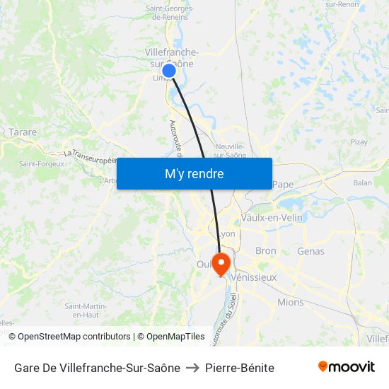 Gare De Villefranche-Sur-Saône to Pierre-Bénite map