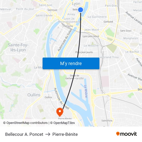 Bellecour A. Poncet to Pierre-Bénite map