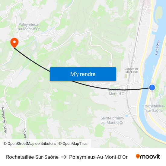 Rochetaillée-Sur-Saône to Poleymieux-Au-Mont-D'Or map