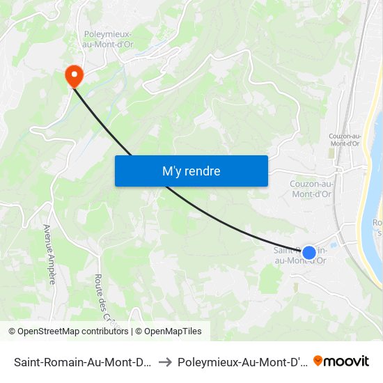 Saint-Romain-Au-Mont-D'Or to Poleymieux-Au-Mont-D'Or map