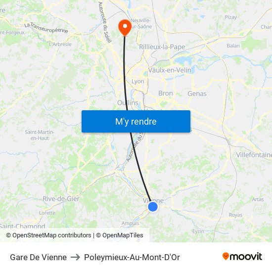 Gare De Vienne to Poleymieux-Au-Mont-D'Or map