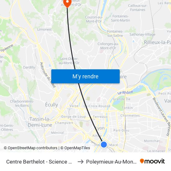 Centre Berthelot - Science Po Lyon to Poleymieux-Au-Mont-D'Or map