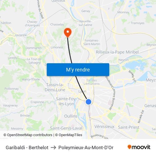 Garibaldi - Berthelot to Poleymieux-Au-Mont-D'Or map