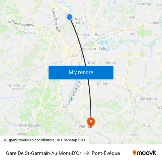 Gare De St-Germain-Au-Mont-D'Or to Pont-Évêque map