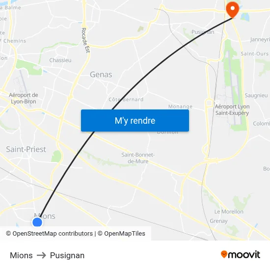Mions to Pusignan map