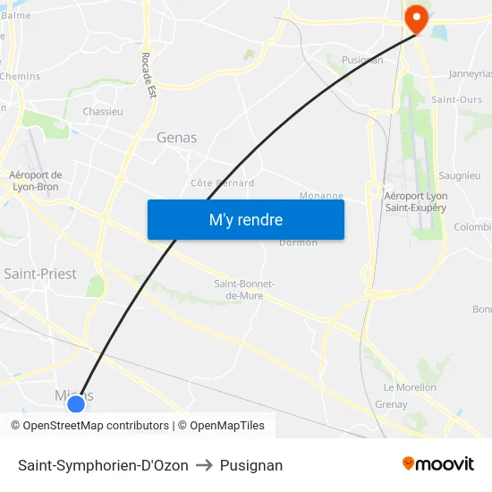Saint-Symphorien-D'Ozon to Pusignan map