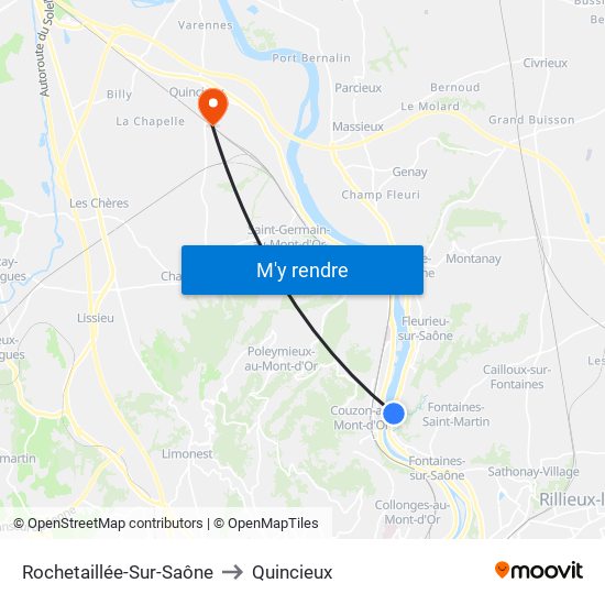 Rochetaillée-Sur-Saône to Quincieux map