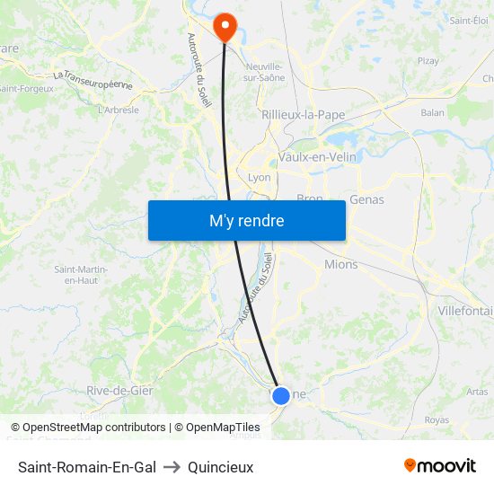 Saint-Romain-En-Gal to Quincieux map