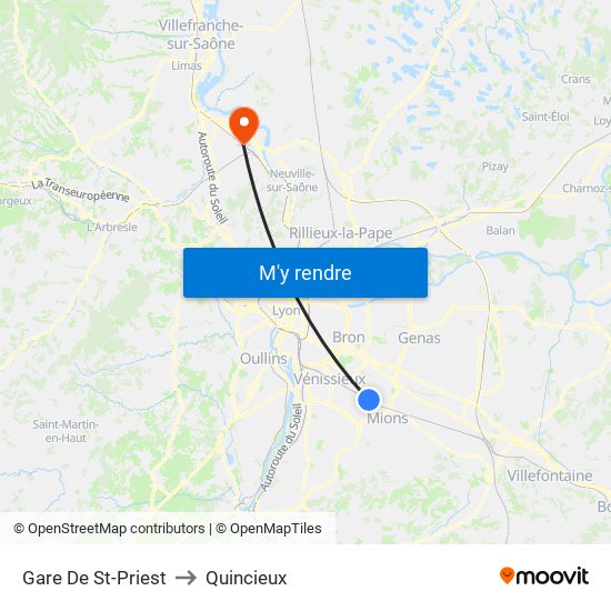 Gare De St-Priest to Quincieux map