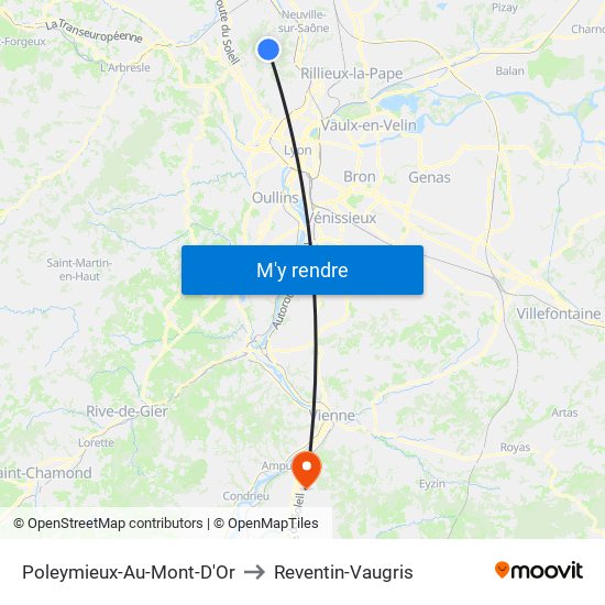 Poleymieux-Au-Mont-D'Or to Reventin-Vaugris map