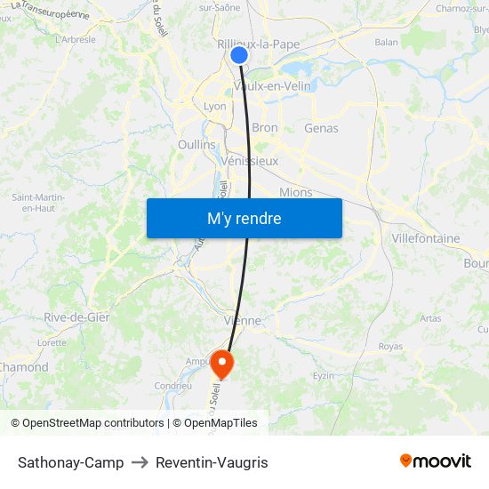 Sathonay-Camp to Reventin-Vaugris map