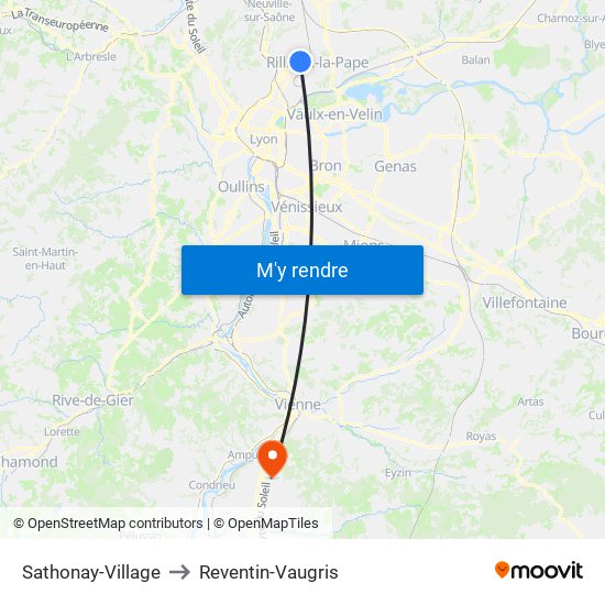 Sathonay-Village to Reventin-Vaugris map