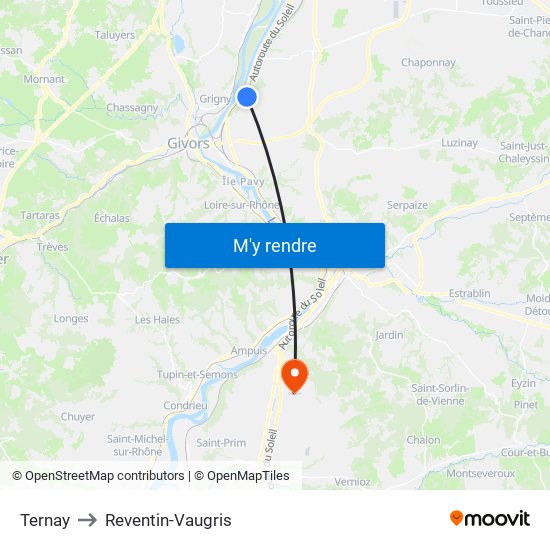 Ternay to Reventin-Vaugris map