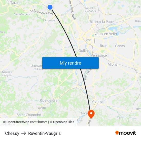 Chessy to Reventin-Vaugris map