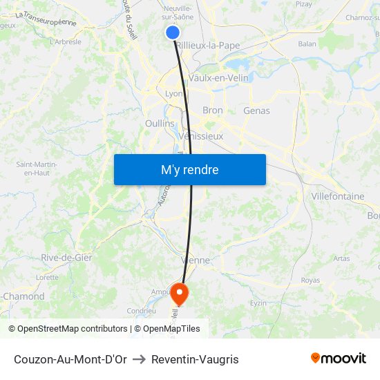 Couzon-Au-Mont-D'Or to Reventin-Vaugris map