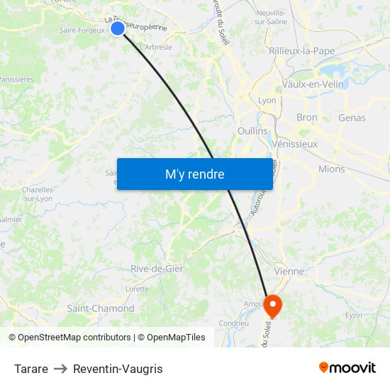 Tarare to Reventin-Vaugris map
