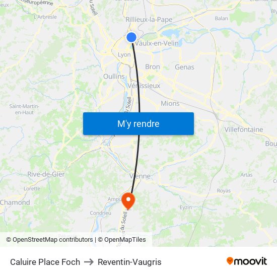 Caluire Place Foch to Reventin-Vaugris map