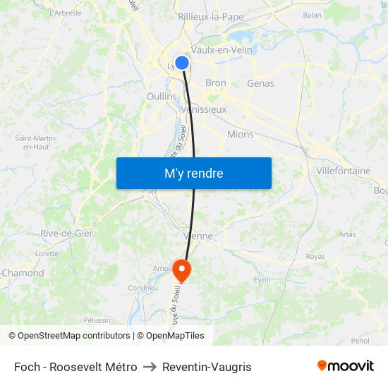 Foch - Roosevelt Métro to Reventin-Vaugris map