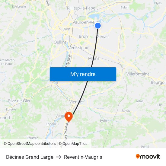 Décines Grand Large to Reventin-Vaugris map