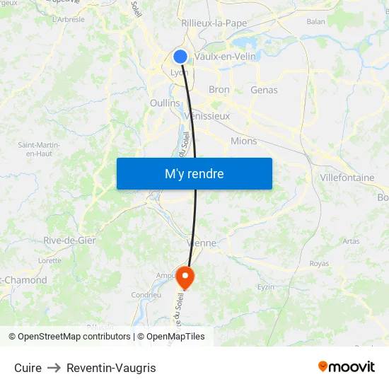Cuire to Reventin-Vaugris map