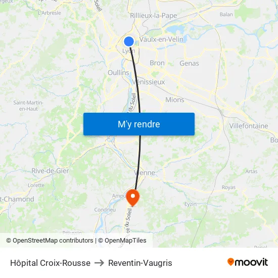 Hôpital Croix-Rousse to Reventin-Vaugris map