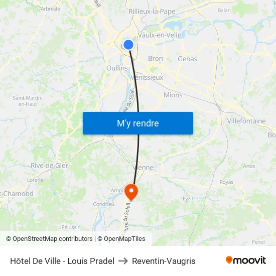 Hôtel De Ville - Louis Pradel to Reventin-Vaugris map