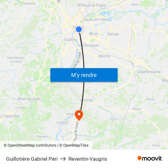 Guillotière Gabriel Péri to Reventin-Vaugris map