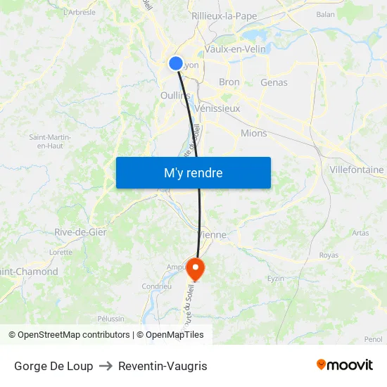 Gorge De Loup to Reventin-Vaugris map