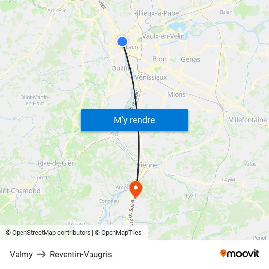 Valmy to Reventin-Vaugris map