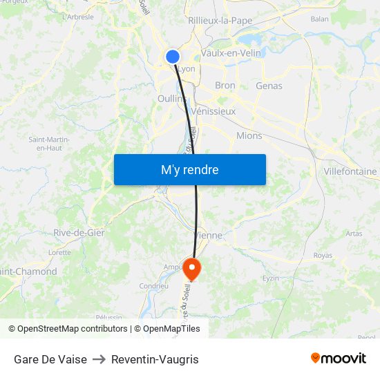 Gare De Vaise to Reventin-Vaugris map