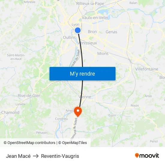 Jean Macé to Reventin-Vaugris map