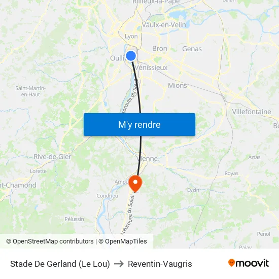 Stade De Gerland (Le Lou) to Reventin-Vaugris map