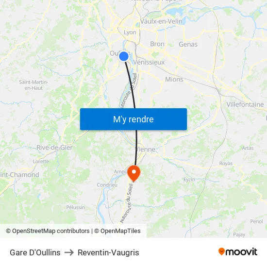 Gare D'Oullins to Reventin-Vaugris map