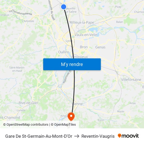 Gare De St-Germain-Au-Mont-D'Or to Reventin-Vaugris map