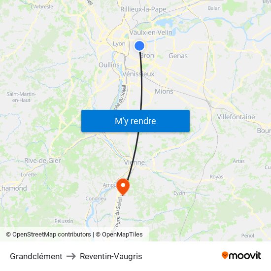 Grandclément to Reventin-Vaugris map